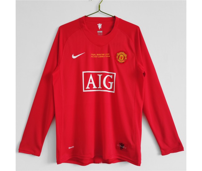 Manchester United FC 2007-2008 Euro Long Sleeve Home Retro Jersey